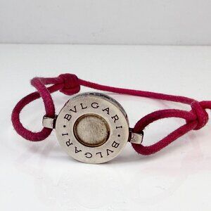 Vintage BVLGARI Bvlgari Round Pendant Cord Bracelet Sterling Silver GS768